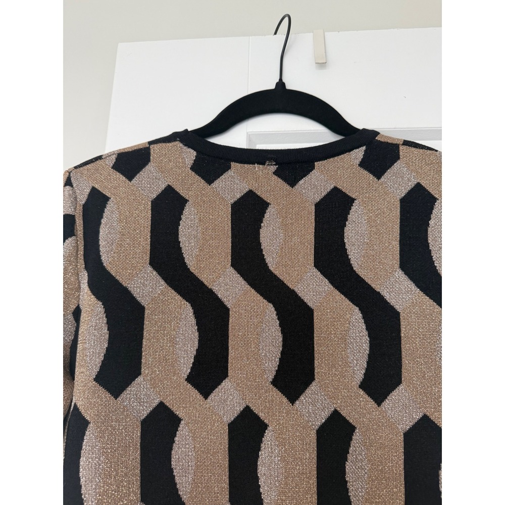 YAL New York Womens Metallic Geometric Glitter Knit Sweater Black Gold Silver M - Picture 12 of 13